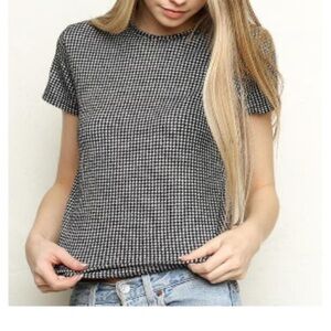 Brandy Melville Black & White Micro-Check Short Sleeve Tee